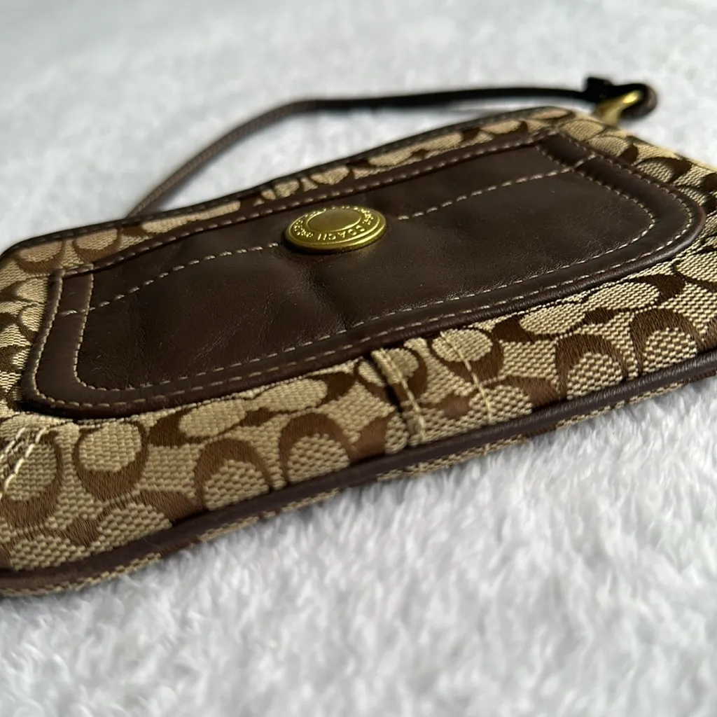 Coach Brown Monogram Wristlet Leather Canvas Small Purse - Image 6