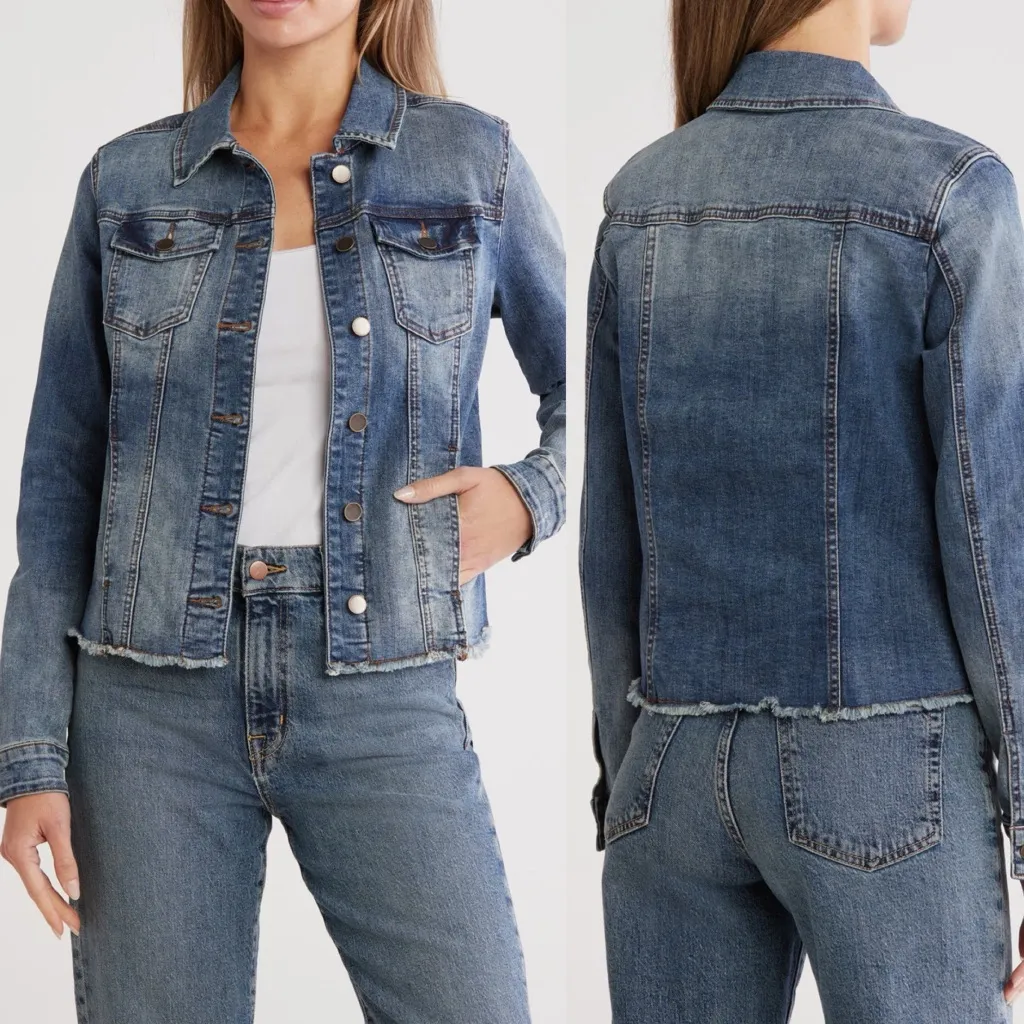 Kut From The Kloth Jill Raw Hem Denim Jean Jacket Large L - Image 2