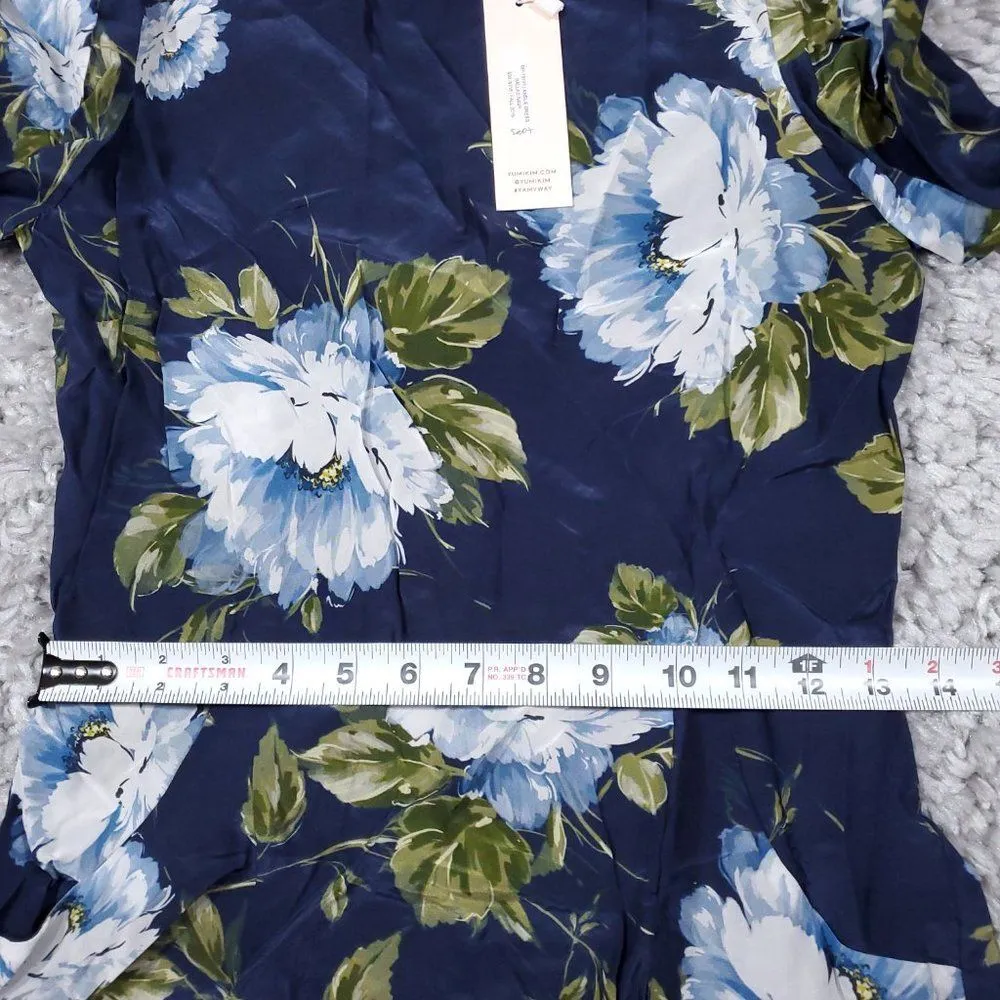 Yumi Kim Navy Blue Floral Print Anslie Akita Long Sleeve Mini Dress Size Small - Image 9