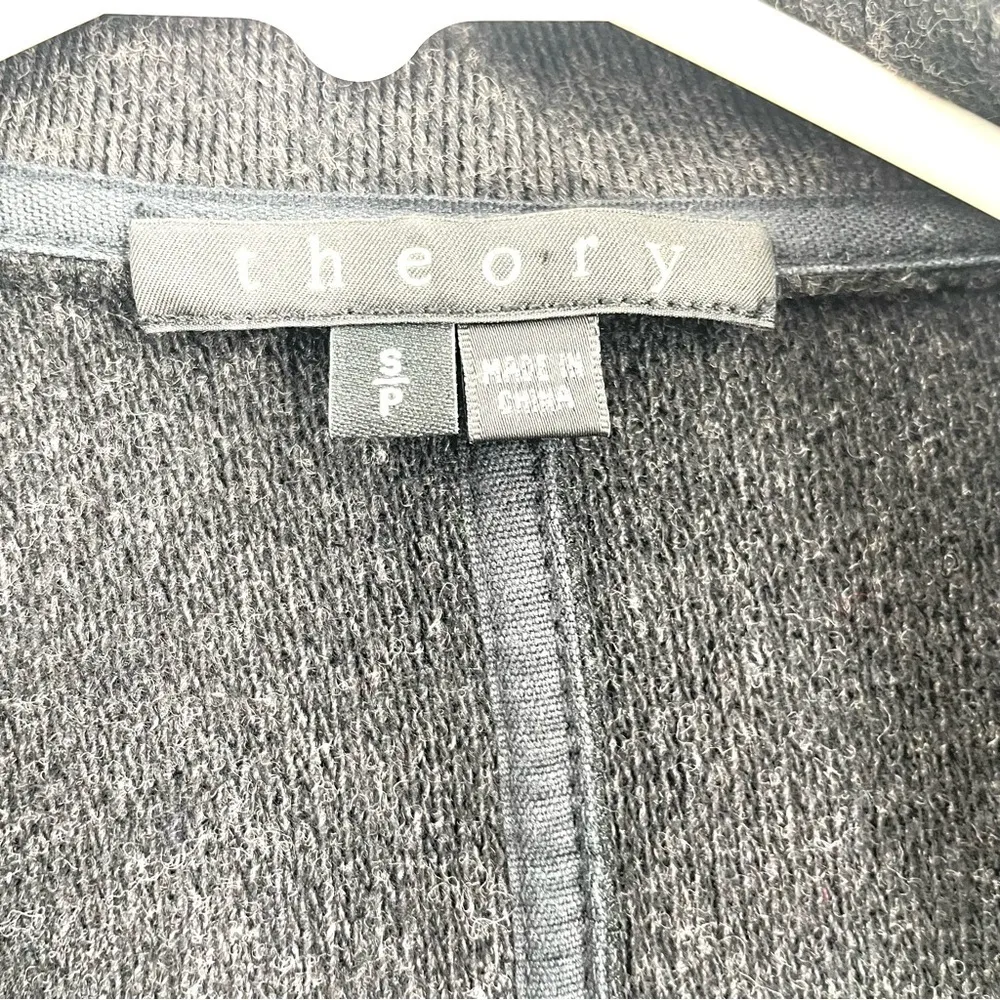 THEORY Riva Classic Cashmere Wool Charcoal Grey Open Cardigan Collared Sweater - Image 7