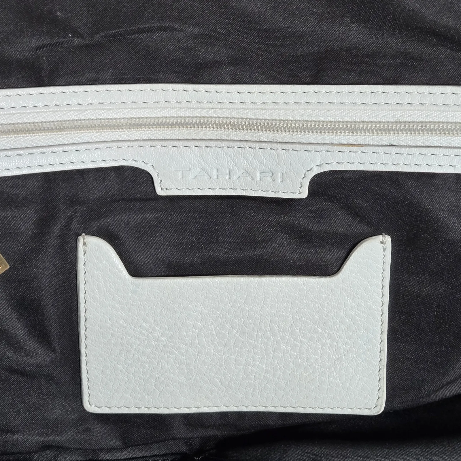 Tahari White Leather Ruffle Accent‎ Tote Bag Shoulder Bag Gold Hardware Dome - Image 10