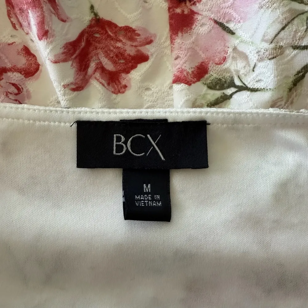 BCX Floral Fit & Flare Sweetheart Dress Medium White Pink Cottagecore Romantic - Image 7