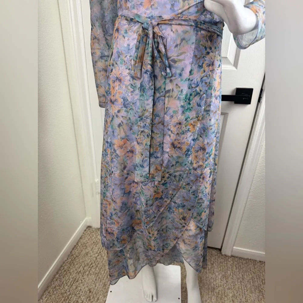 Laundry by Shelli Segal Long Sleeve Floral Mesh Wrap Dress Size 4. D20 - Image 5