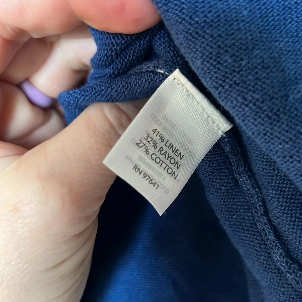 J.Jill Blue Linen Blend 3/4 Sleeve Open Front Cardigan Sweater M Size M - Image 3