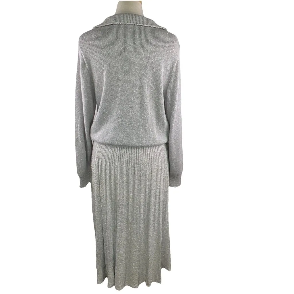 Vtg Sz 2 Small French Rags Hand Loomed Gray Knit Sweater Skirt Set Wool Angora - Image 4