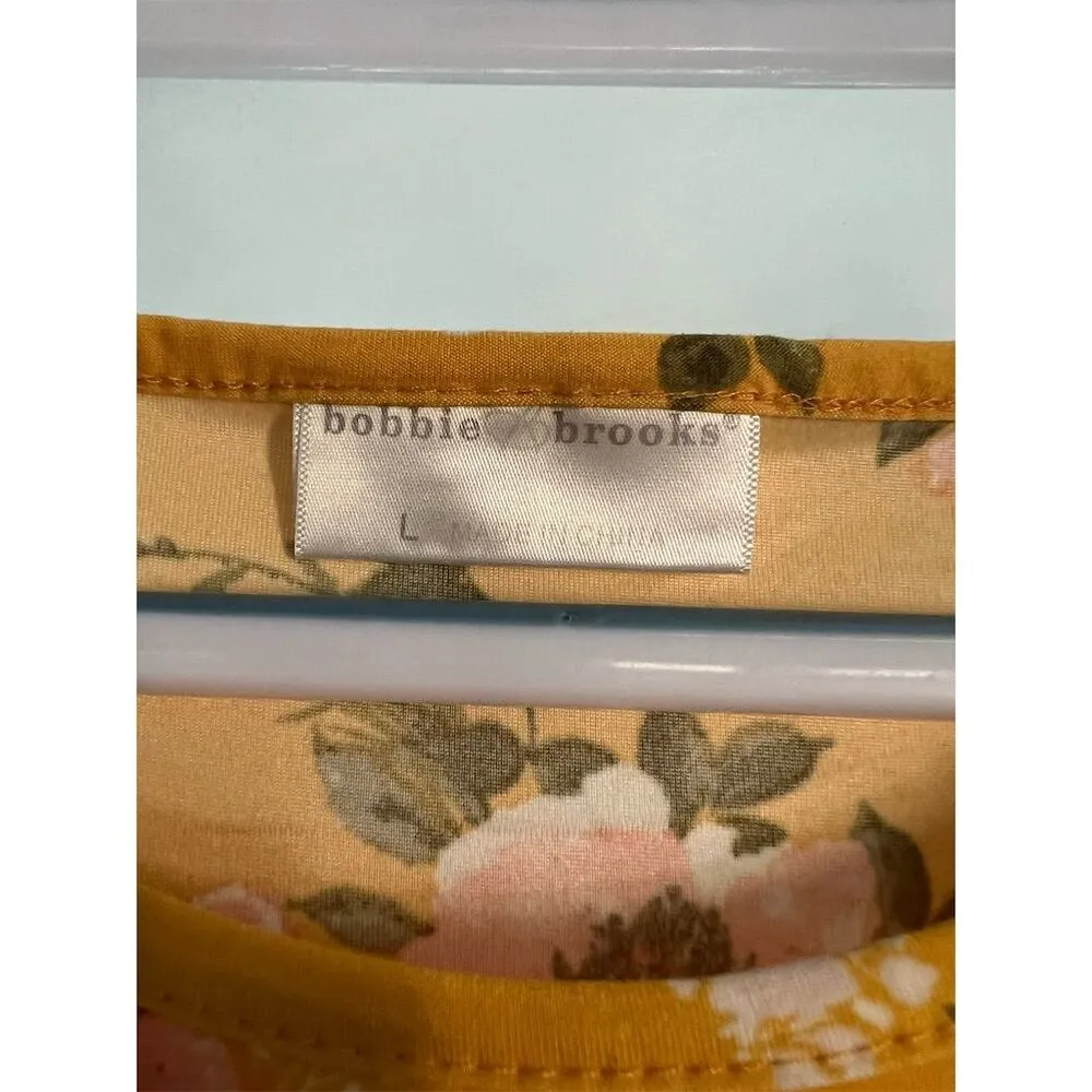 Bobbie Brooks Women's Yellow Floral T-Shirt Dress Size L Knee Length - Image 2