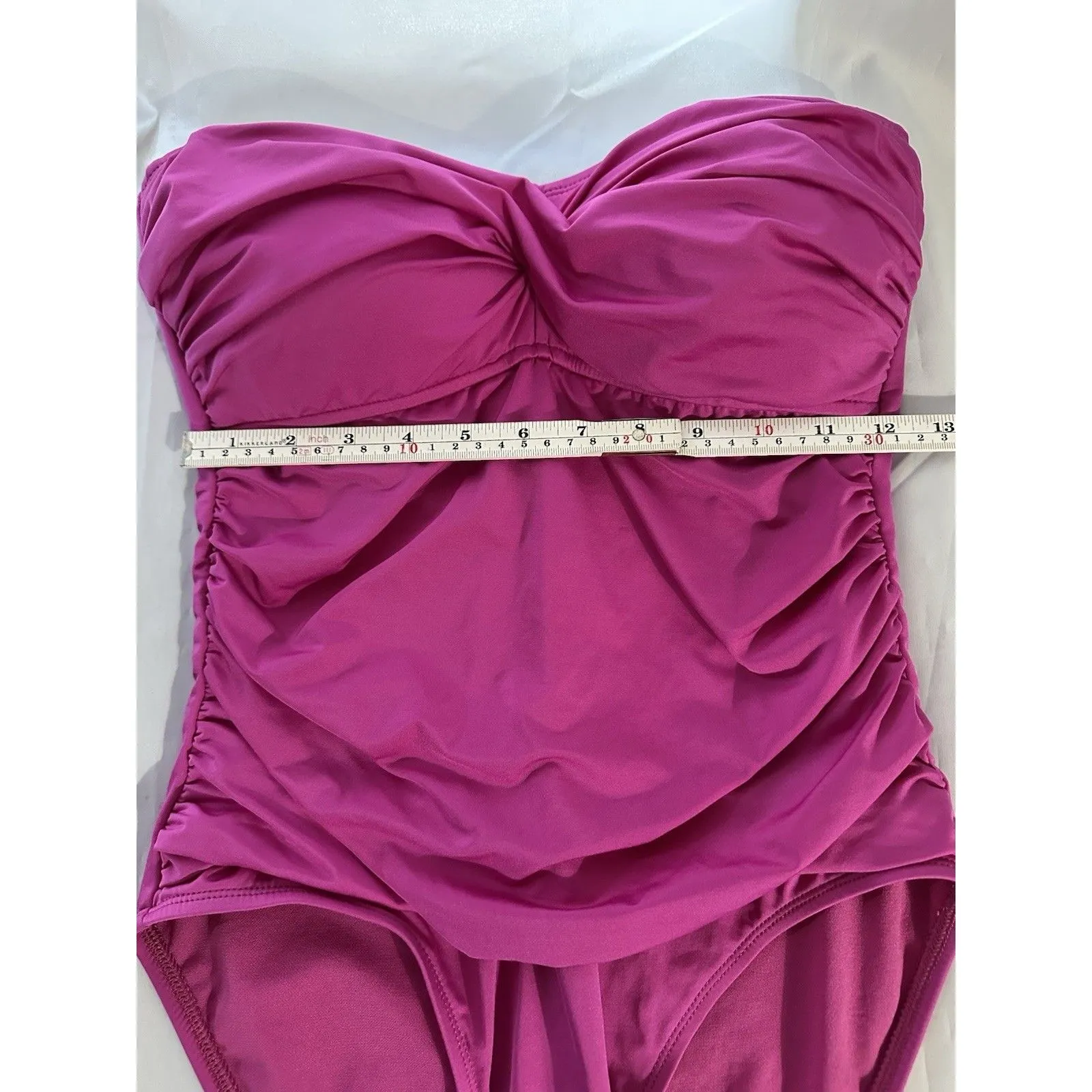 2 Bamboo Swimsuit 1PC Pink Ruched Bandeau Halter Strap Padded Bra Size 10 NWT - Image 8