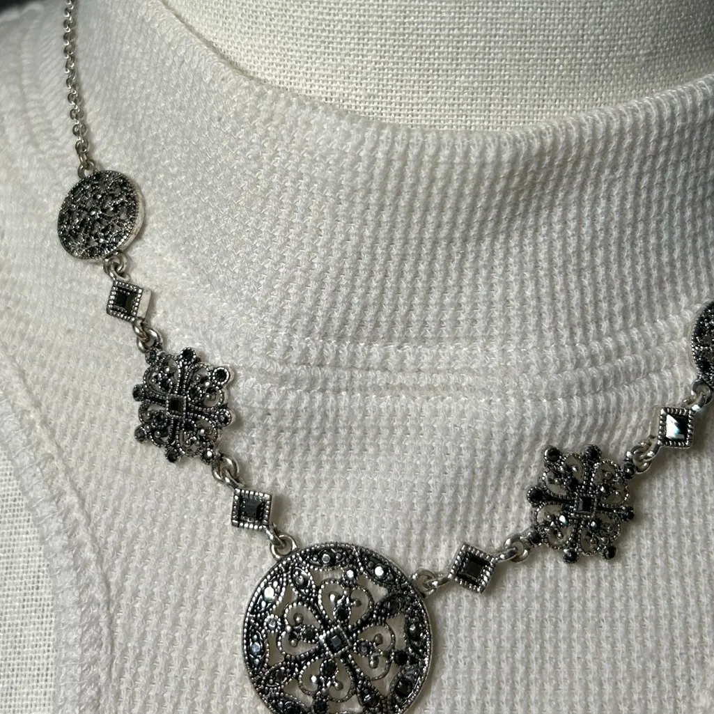 Trifari Faux Marcasite Medallion Necklace - Image 2