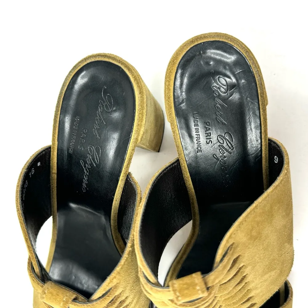 ROBERT CLERGERIE olive green suede open toe slides, made in France, size 9 - Image 9