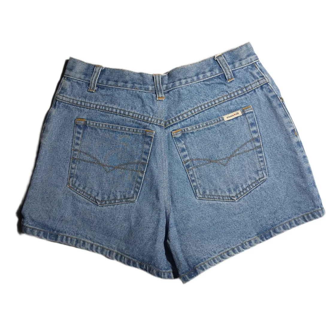 Vtg Y2K Zana Di Light Wash Rose Floral Embroidered High Rise Denim Shorts 28 Blue - Image 2