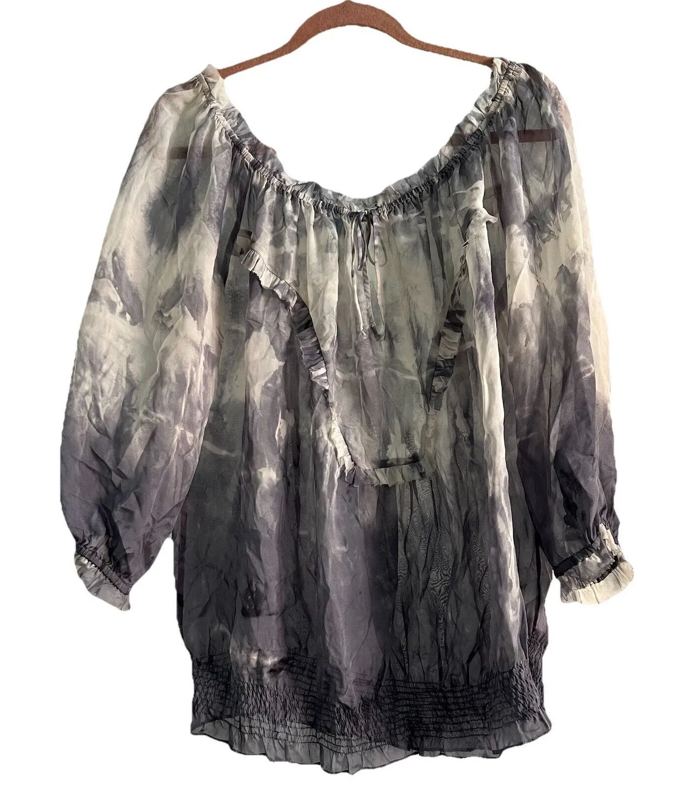 Y2K Silk Peasant Blouse Flowy Cloud Guess by Marciano Sheer Size Medium - Image 1