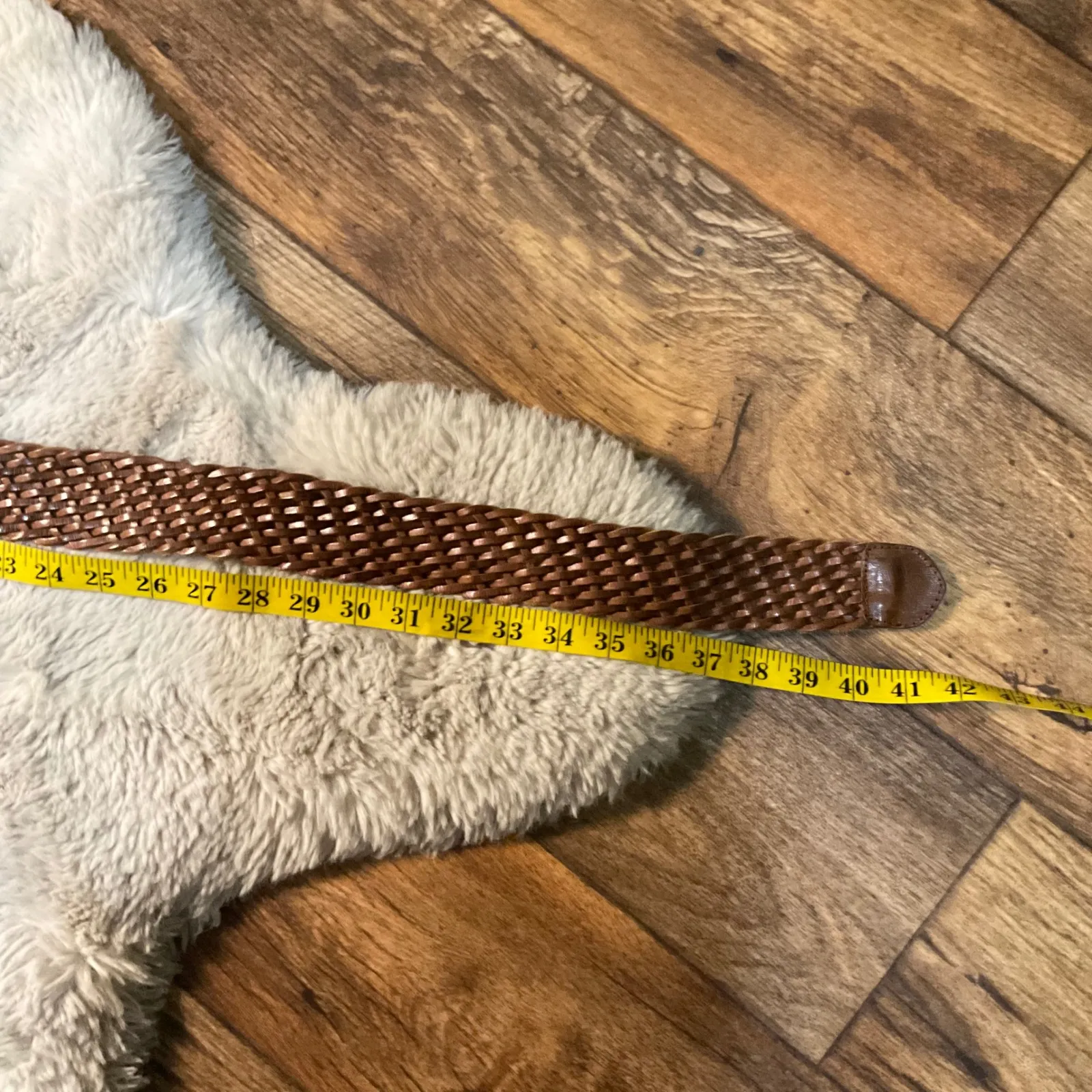 Leather Woven Wide Belt With Leather Buckle Size Medium 2" Width Brown - Image 5