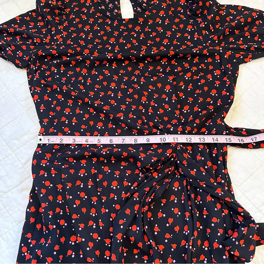 Boden Tulip Charm Tie Side Mini Dress 8 NWT NEW Red Floral Puff Sleeve Black - Image 12
