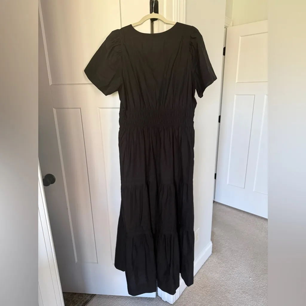 Anthropologie Somerset Black Maxi Dress Short Sleeve V Neck Cotton Pockets - Image 6