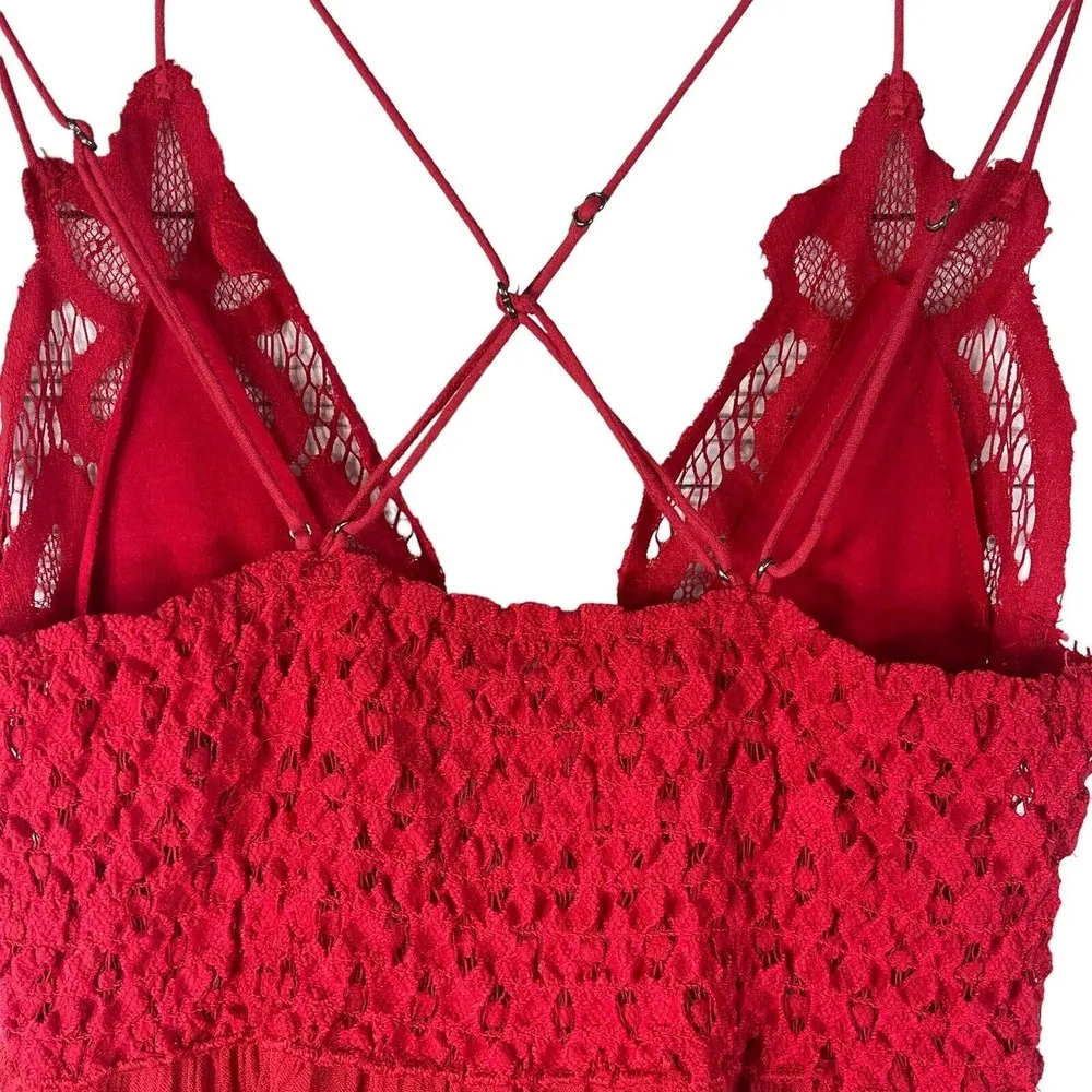 Free People Intimately X-Small Adella Cami Top Cherry Red Ruffled Crochet Lace - Image 5