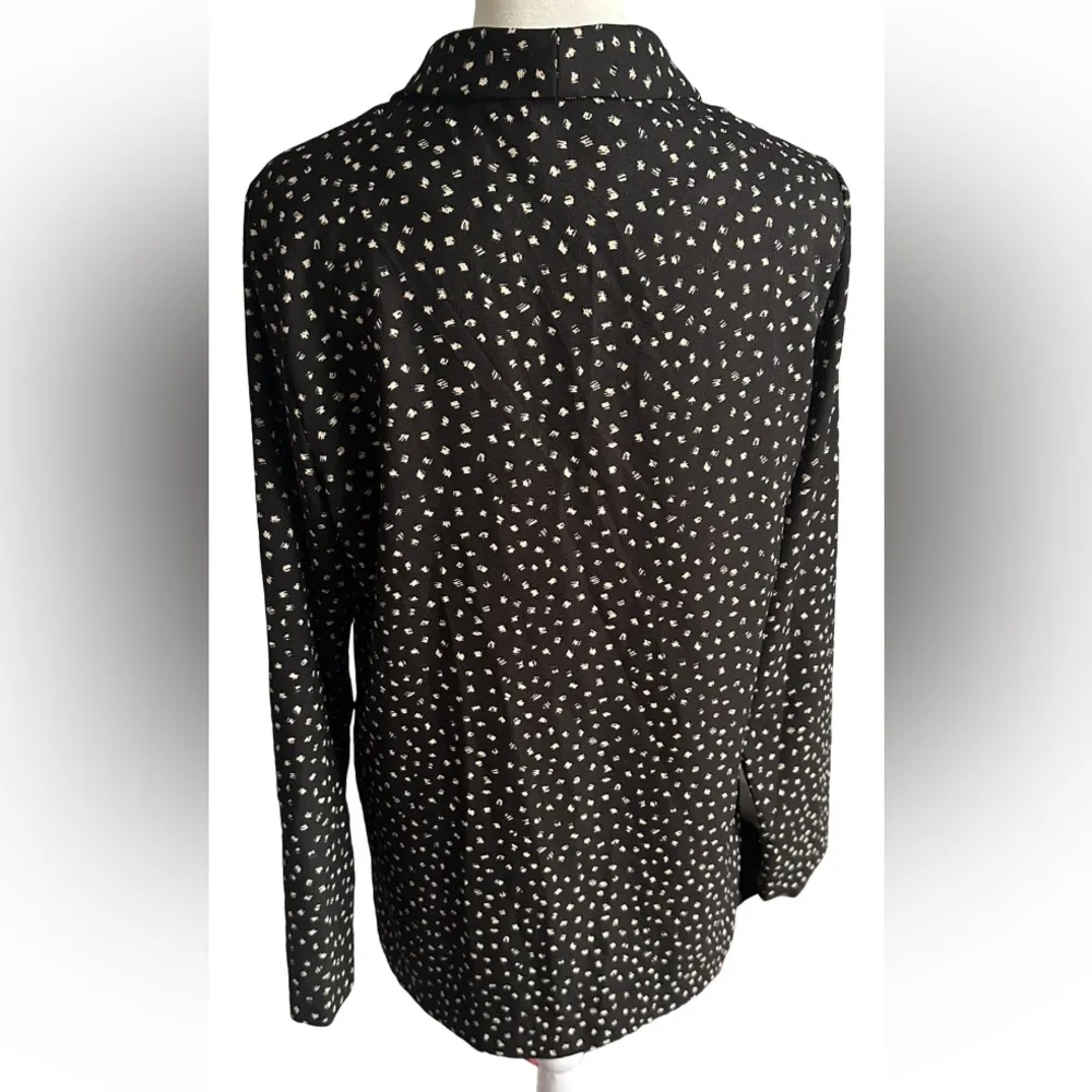 Elodie Blazer Jacket Size Medium Black Creme Unstructured Drape Front Polka Dot - Image 2