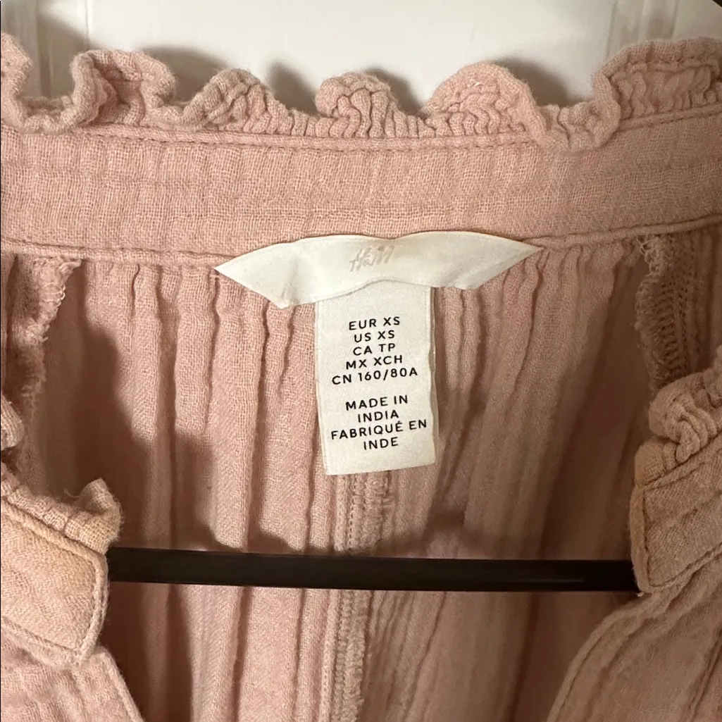 A-Line Muslin Dress H&M Powder Light Pink Ruffle Sleeves XS - Image 9