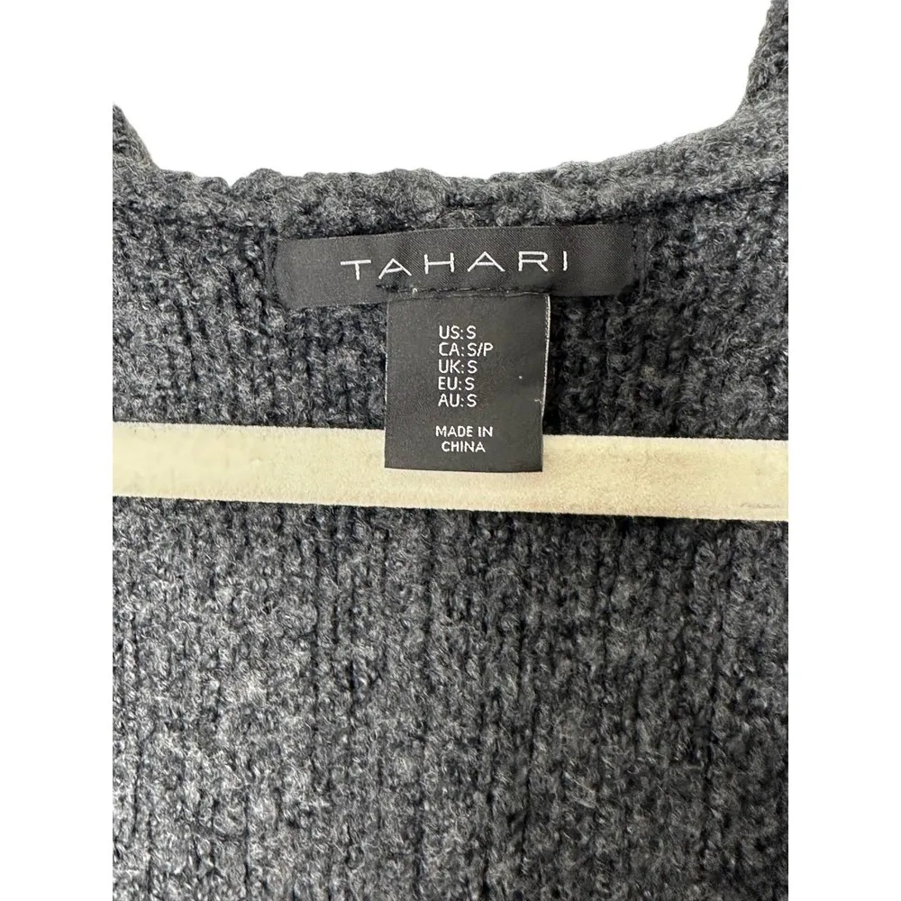 Tahari Charcoal Gray Longline Hooded Cardigan Sweater Women's Small - Image 4