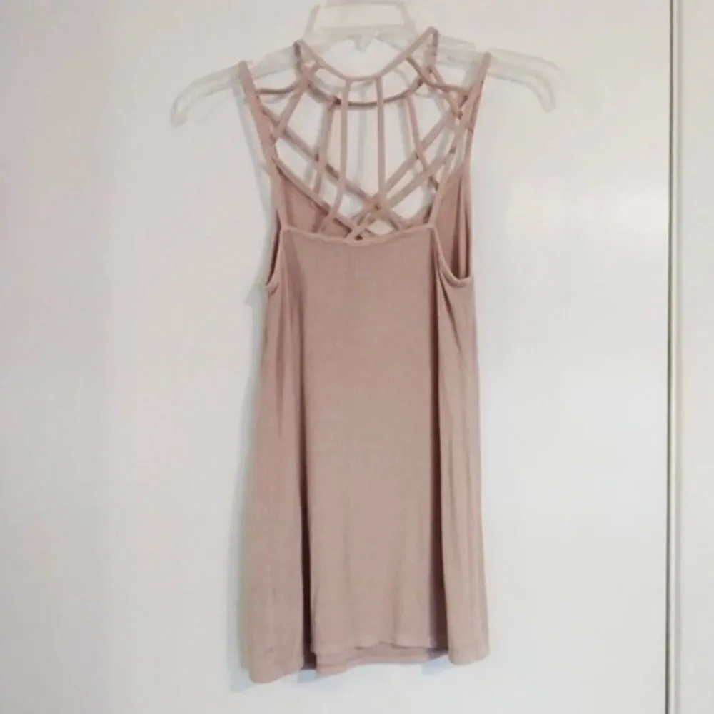 American Eagle Blush Pink Cage Neck Ribbed Tank Top - Image 5