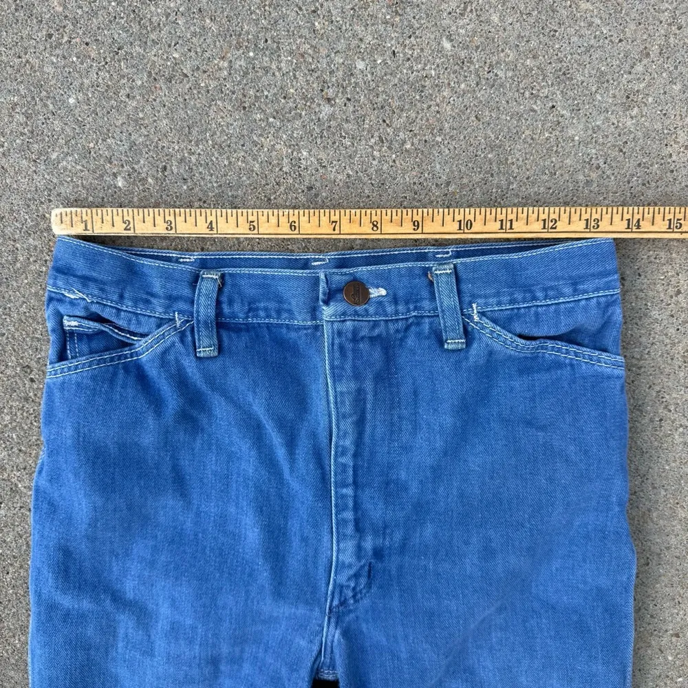 VTG 80s Wrangler Wrapid Transit Blue Jeans Sunset Southwestern Embroidery Pocket - Image 10