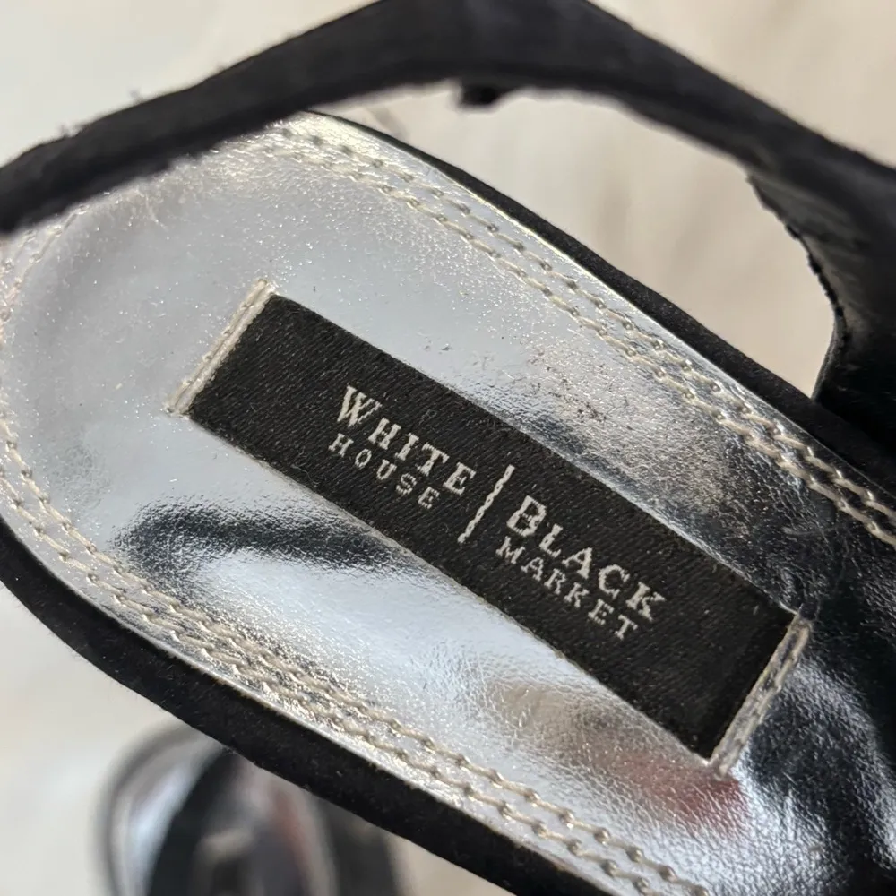 WHBM "CARSYN" Black Satin Fabric Strappy 4.5" Heels Pump Gladiator Sandal 8 - Image 6