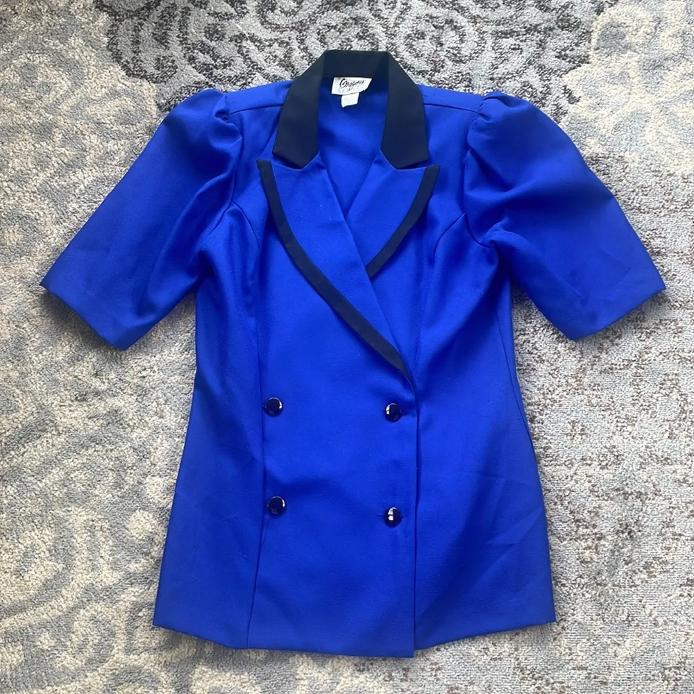 Gregory Designs Vintage Two Piece Skirt Suit Set Blue & Black 16 - Image 2