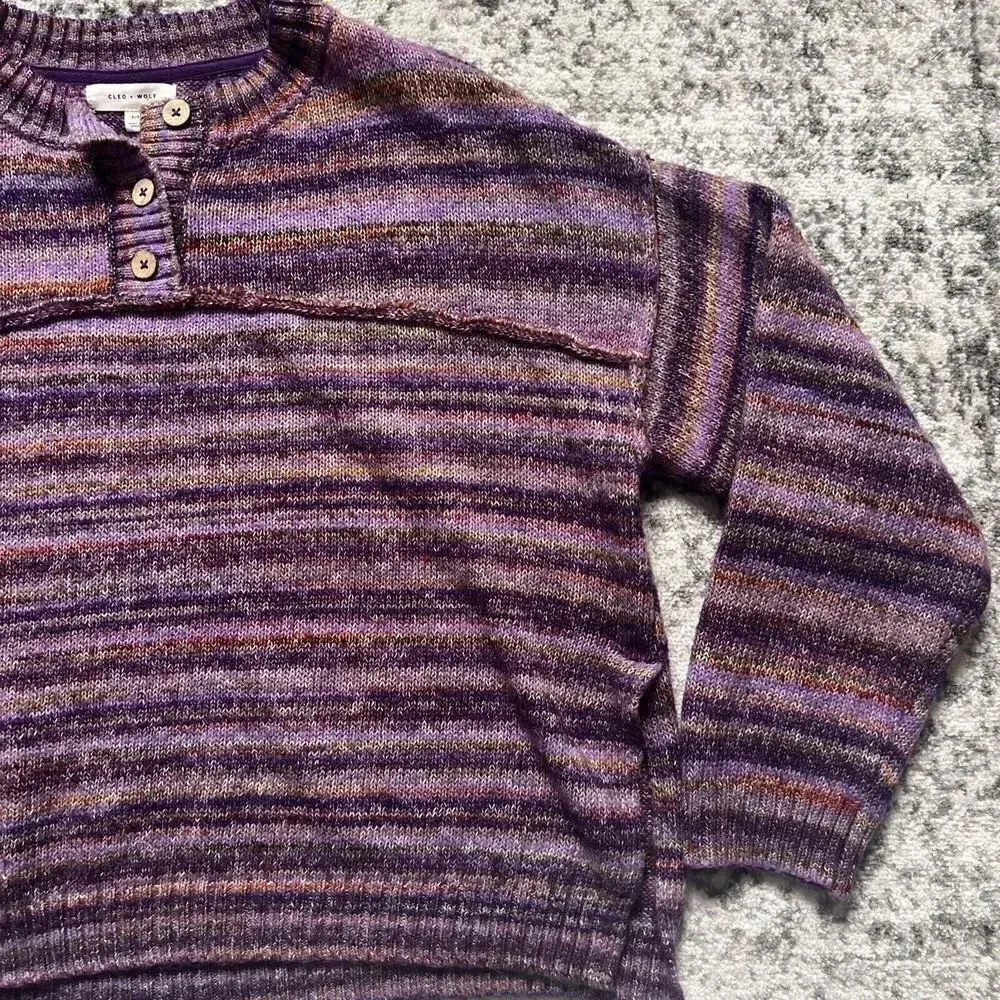 Cleo + Wolf Space Dye Henley Sweater Purple‎ Size Medium Purple - Image 2
