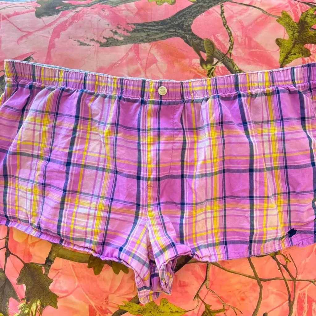 aerie american eagle y2k 2000s vintage plaid purple pink yellow boxer mini lounge pajama shorts - Image 7