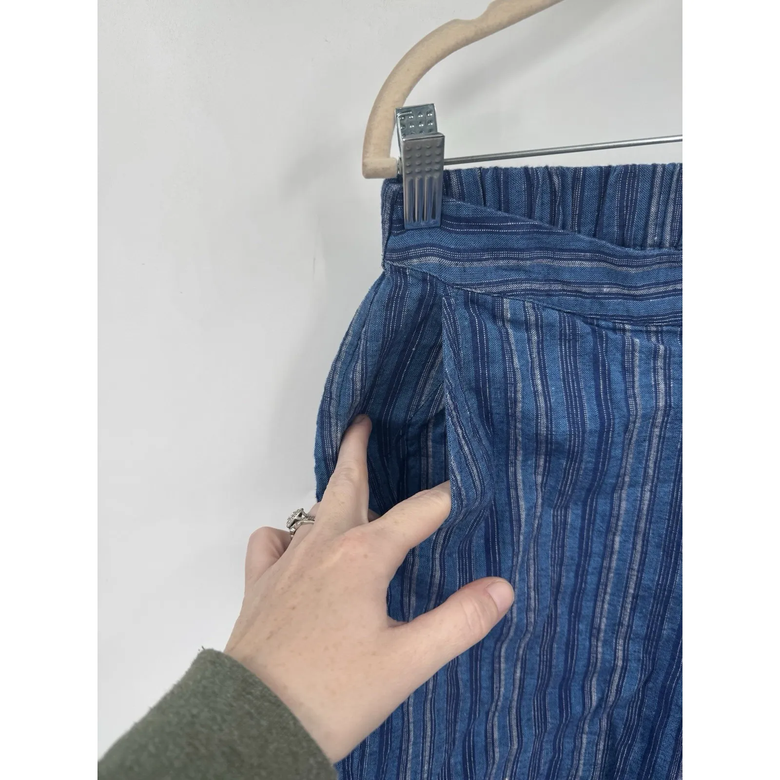 Habitat Linen Cotton Blend Striped Crop Wide Leg Pant Women M Blue Lagenlook - Image 8