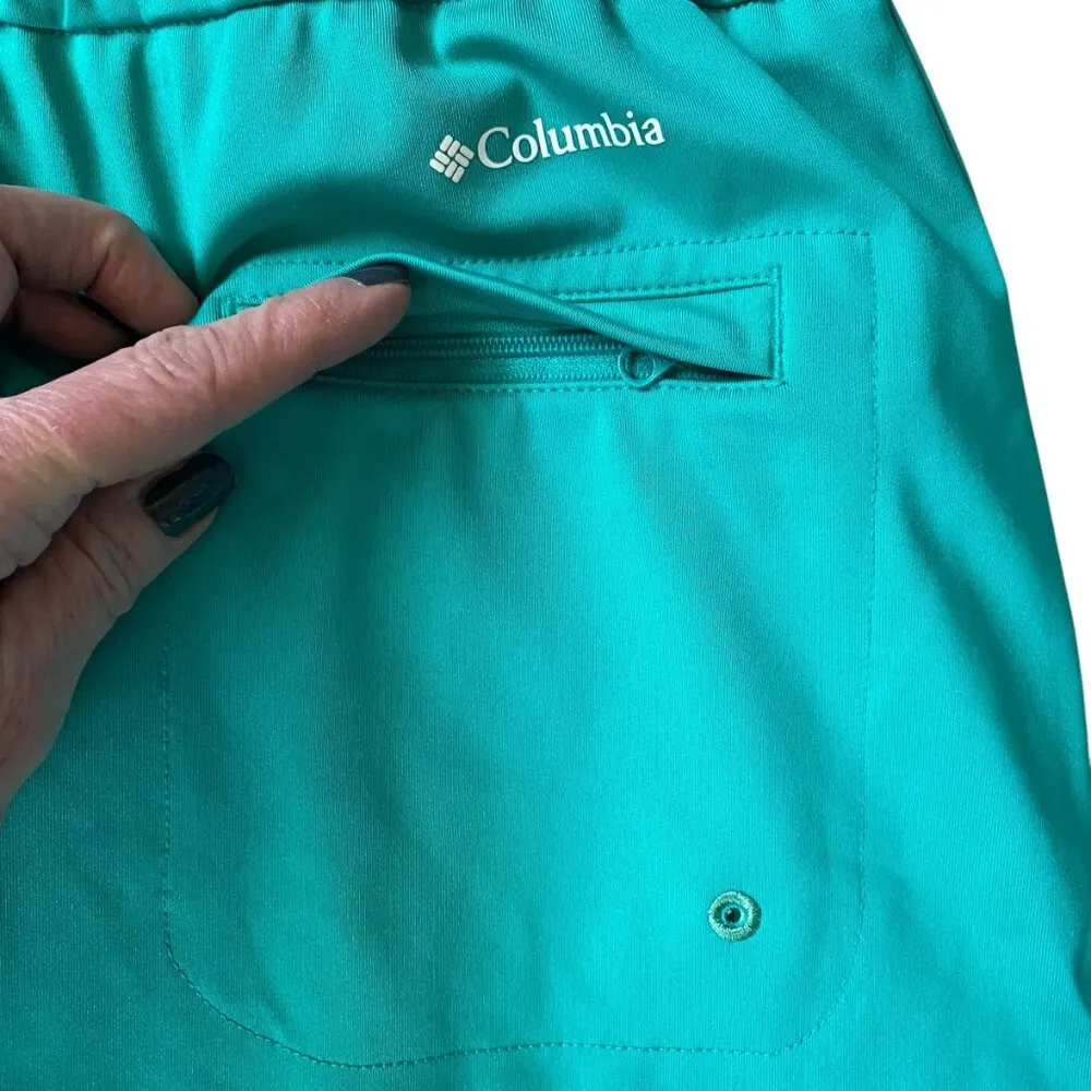 teal green pull on stretchy skorts elastic waist pockets shorts skirt M - Image 7