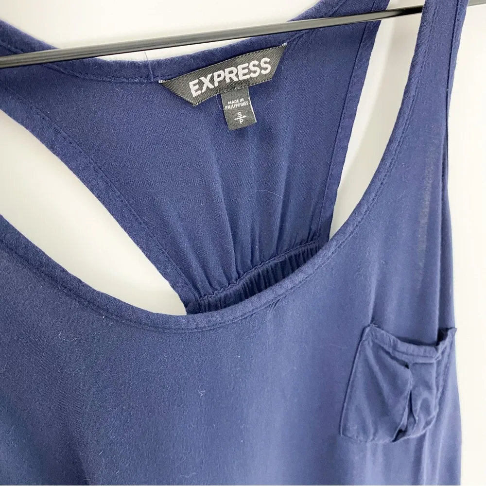 Express Gathered Racerback Pocket Sleeveless Tee Navy Small INV175 - Image 2