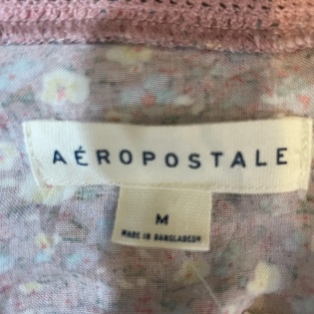 Aeropostale Floral V-Neck Ruched Blouse - Purple - Image 3