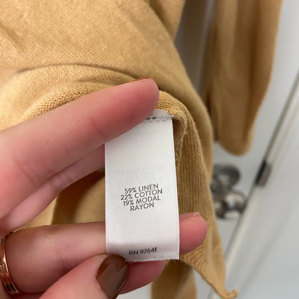 EUC J. Jill women’s tan linen blend 3/4 sleeve lengthy tall top‎ blouse large - Image 4