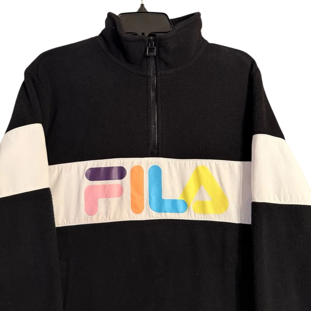 Vintage FILA Black Fleece Quarter Zip Pastel Retro Graphic Spellout- Medium - Image 2