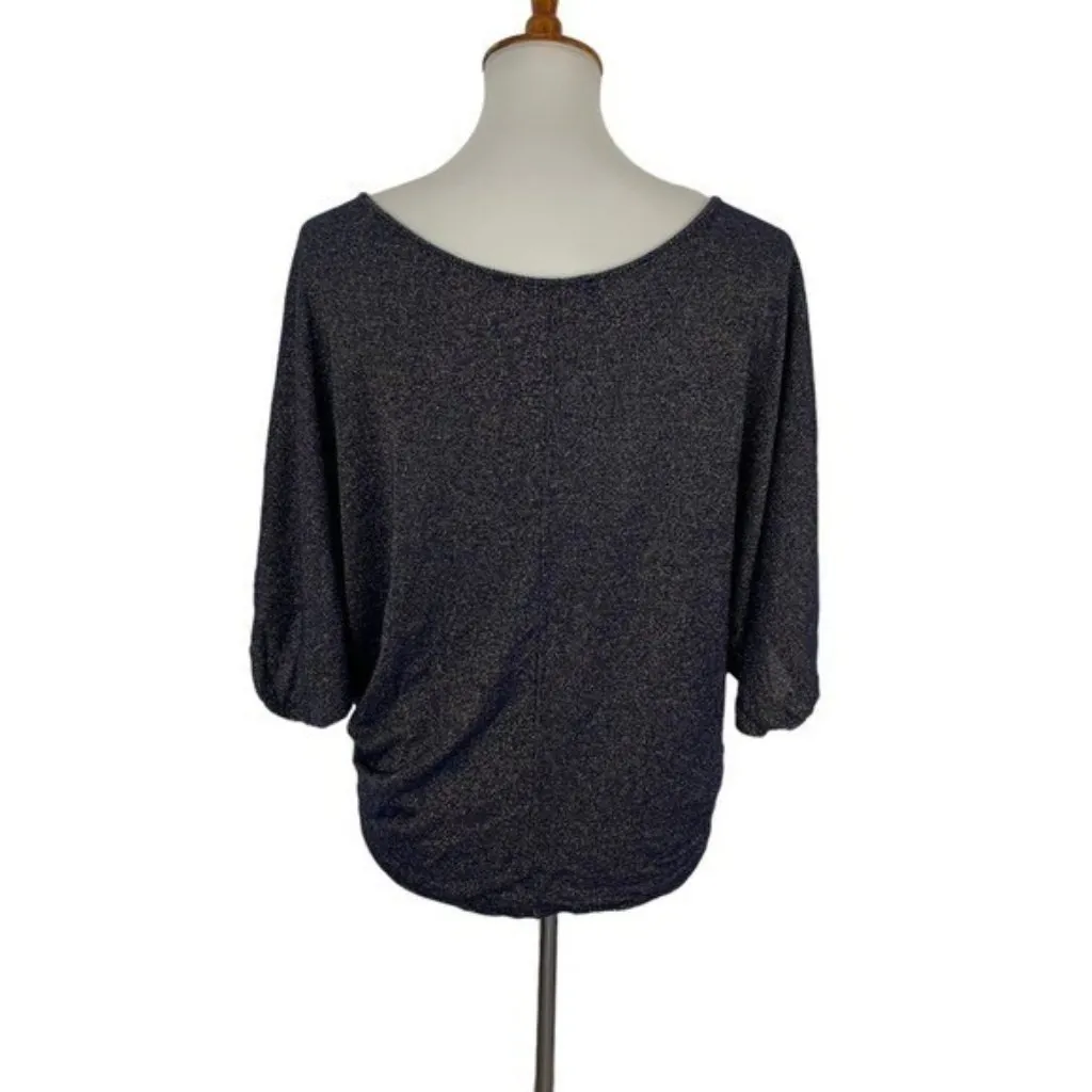 Zara Womens Top Small Dolman Sleeve Blue Shimmer Short Sleeve Trendy - Image 4