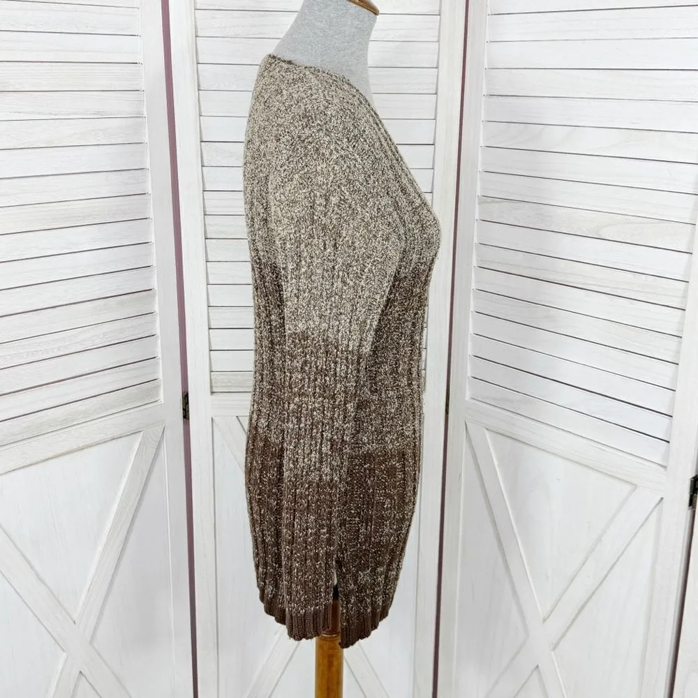 Carriage Court Vintage Marled Ombre Ribbed Knit V Neck Tunic Sweater Brown Small - Image 3