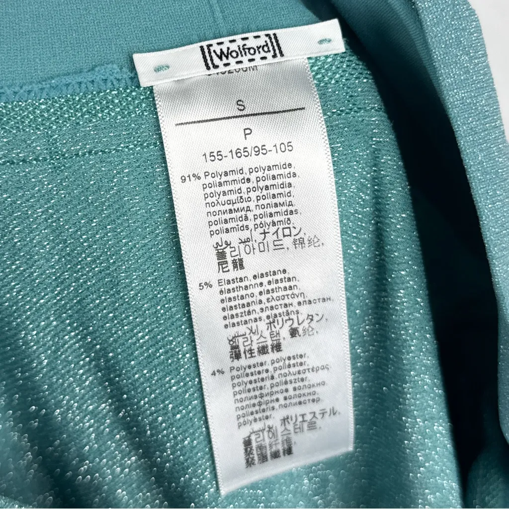 Wolford Shiny Grid Leggings Metallic Ice Jade Silver Athleisure Glam Designer S Blue - Image 8