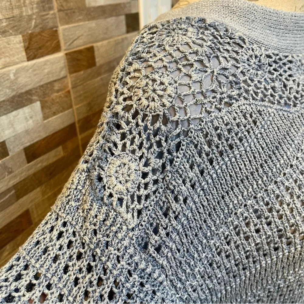 FREE PEOPLE - Sistine Crochet Knit Oversized Mini Dress Indigo Blue Sz XS - Image 9