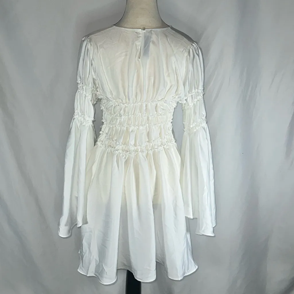 Georgia Hardinge • White Astra Mini Dress Starlet Bodice Shirring Size Med 6 - Image 9