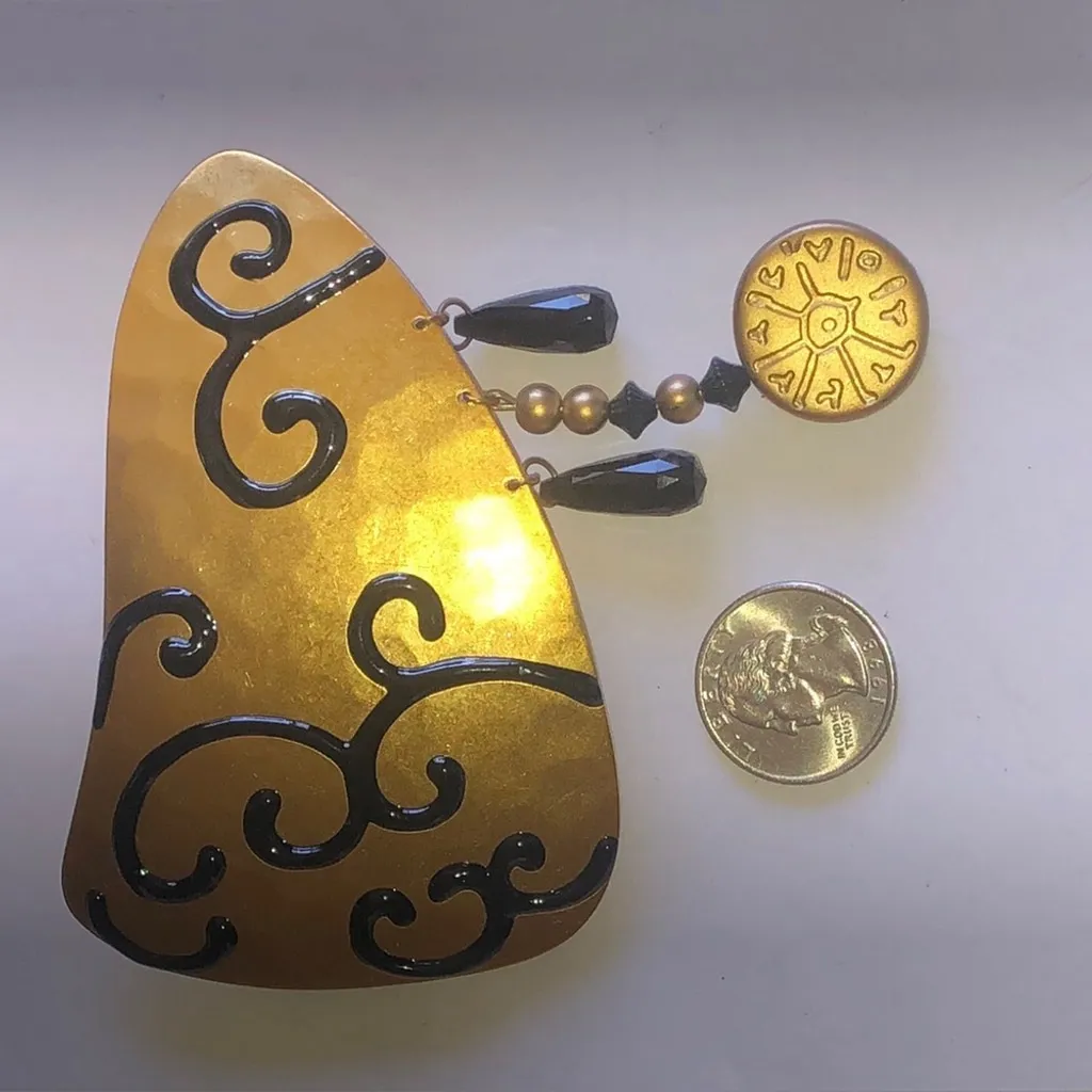 Satin Gold Tone and Black Decorative Retro Vintage Hair Barrette Clip - Image 3