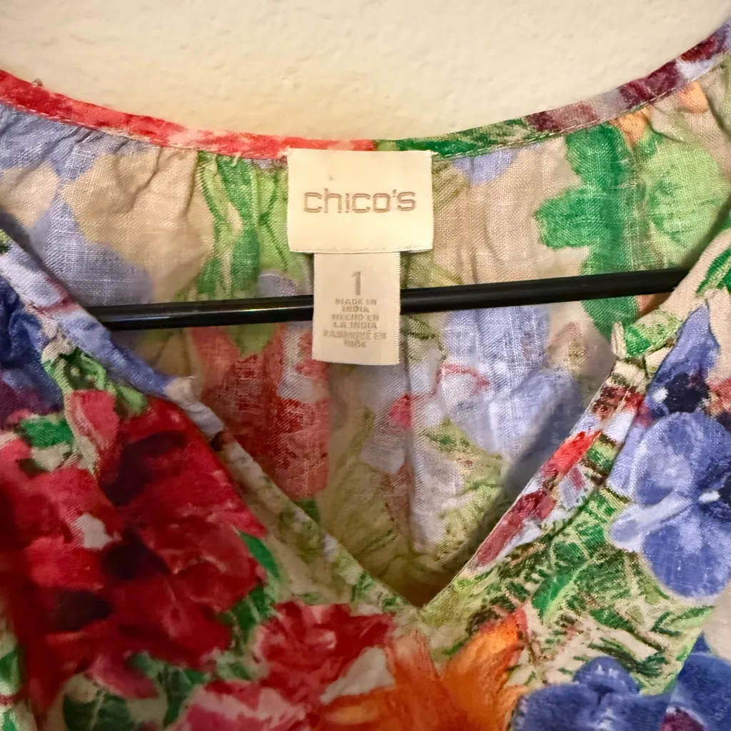 Chico's 100% Linen Multicolor Floral Top - Image 3