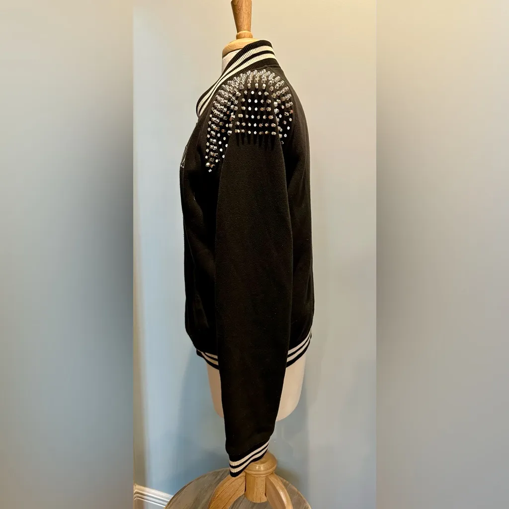 Victoria Secret PINK vintage rare black studded varsity bomber jacket size Large - Image 8