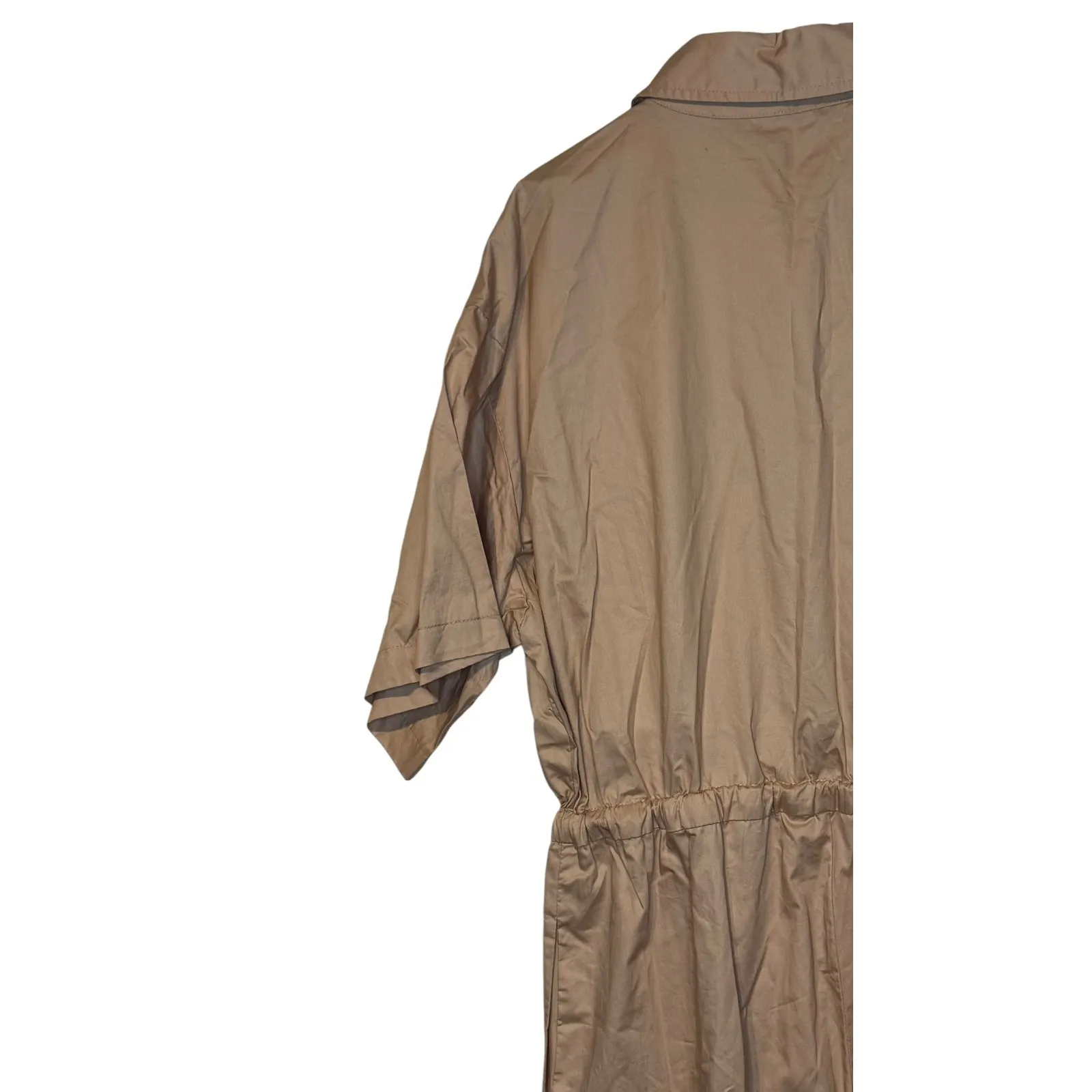 Zara Women Jumpsuit Gabardine Utility Pockets Cargo Snap Button Cotton Tan Large - Image 9