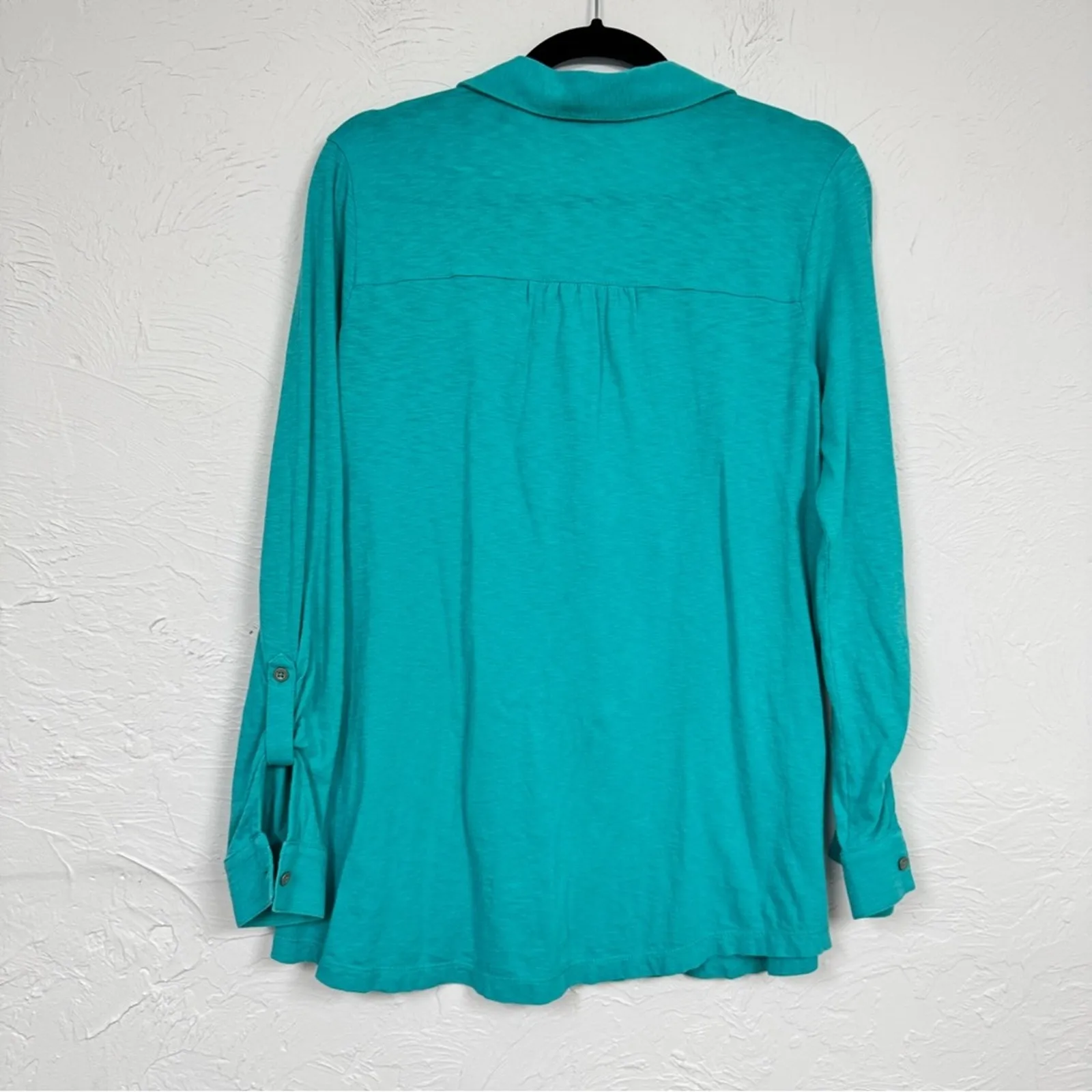 J Jill Teal Blue Long Sleeve Tee Shirt Womens XS Cotton Natural Fibers Casual Green - Image 8