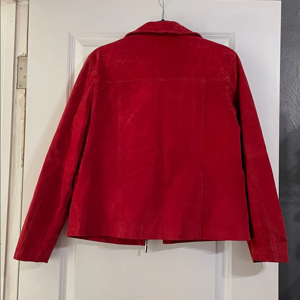 Clio Petites Cherry Red Suede Leather Jacket Size 12 - Image 2
