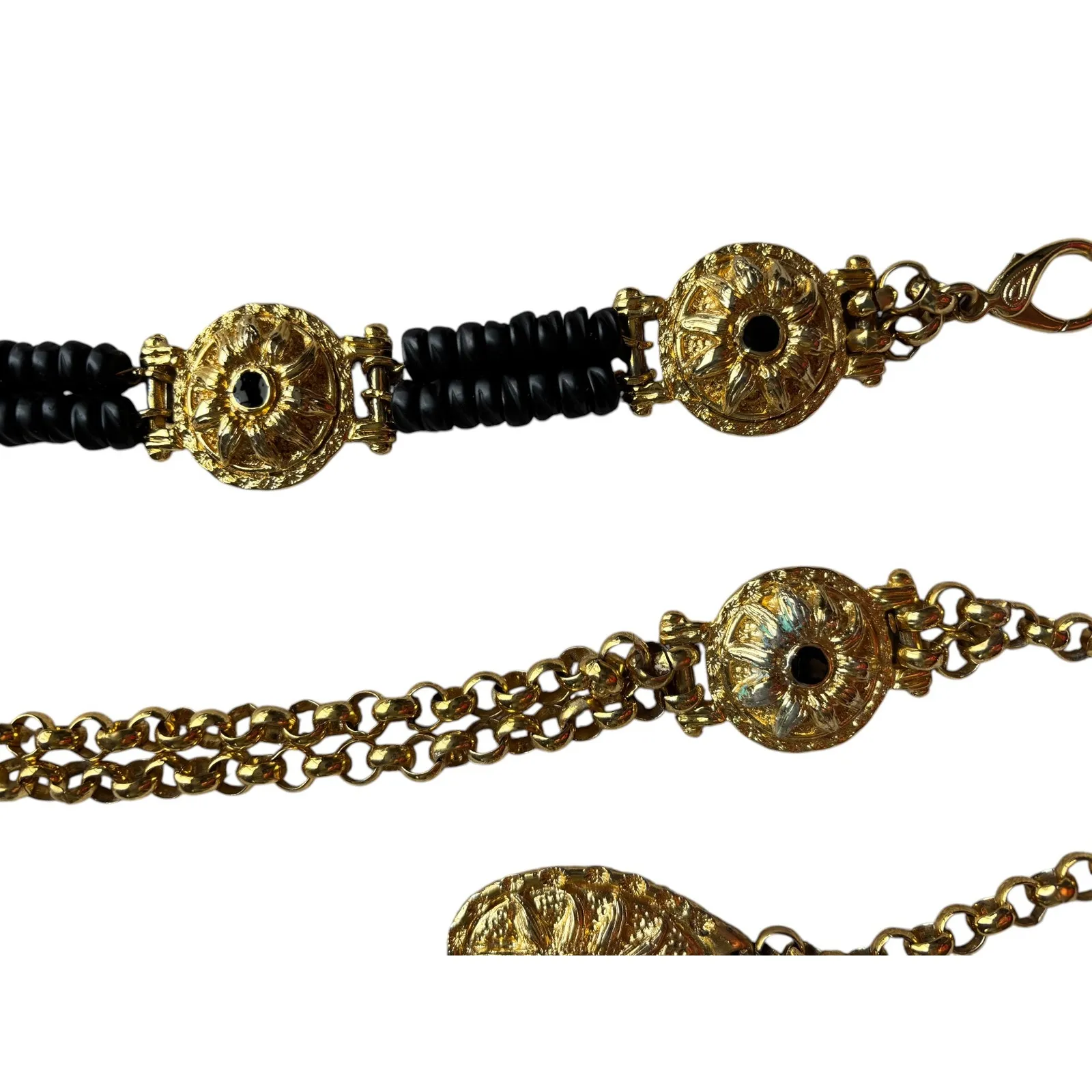 Heavy Gold Metal Black Disc Chain Belt Made in Italy Adjustable 10 OZ 34" L VTG - Image 7