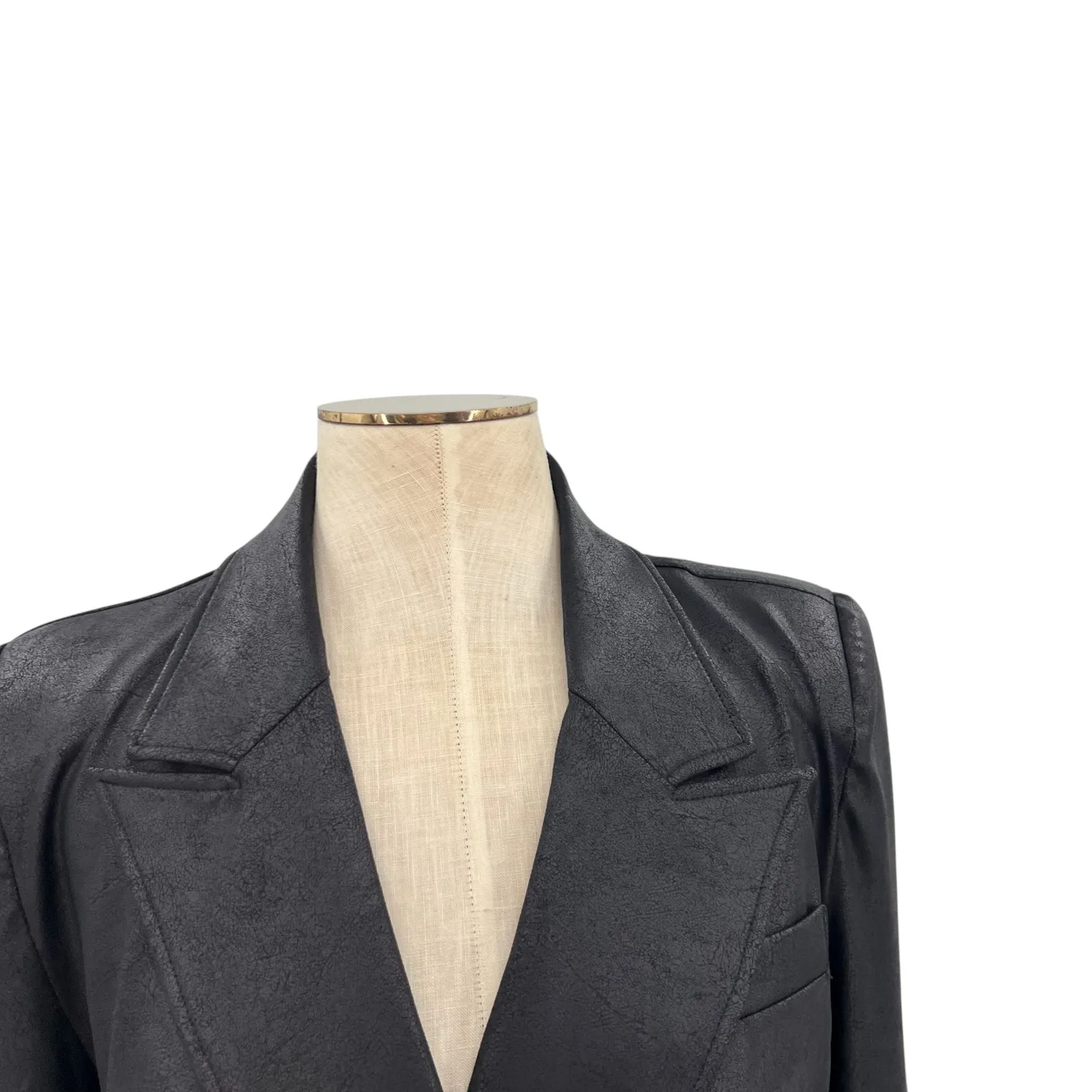 Clara Sun Woo Liquid Leather Cropped Tuxedo Blazer Jacket Black Size Medium - Image 4