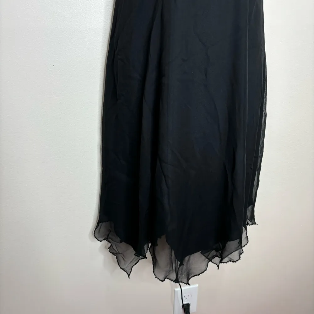 Dave & Johnny 100% Silk Asymmetrical hem black Dress Size 1/2 beaded 90s Y2K - Image 8