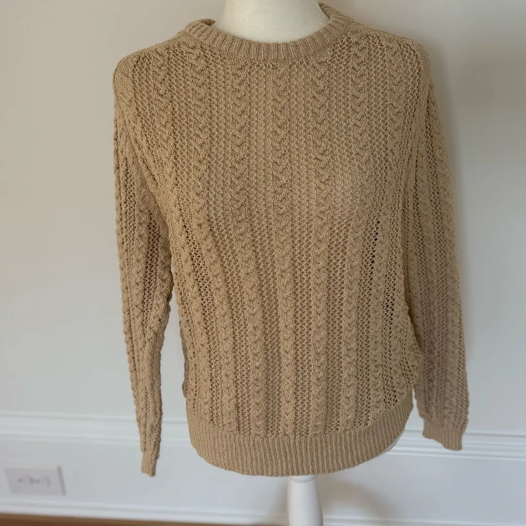 Zara Classic Tan Cable Knit Sweater Size Large - Image 3