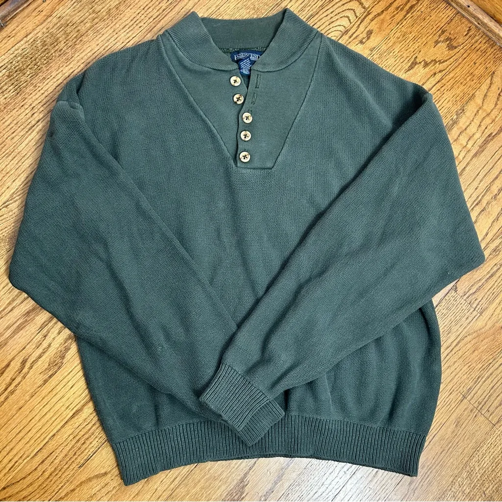VTG Lands’ End 1/4 Top Button Green Knit Sweater 90’s Y2K Preppy Men’s Size L - Image 5